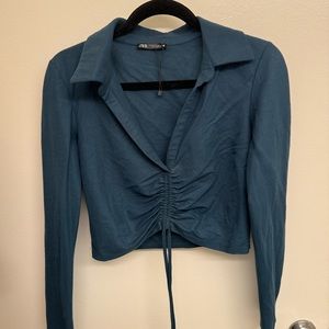 Zara | blue collared gathered top